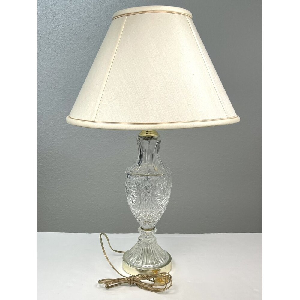 VTG ROBERT ABBEY Hollywood Regency Cut Crystal & Goldtone 27" LAMP & Shade EUC